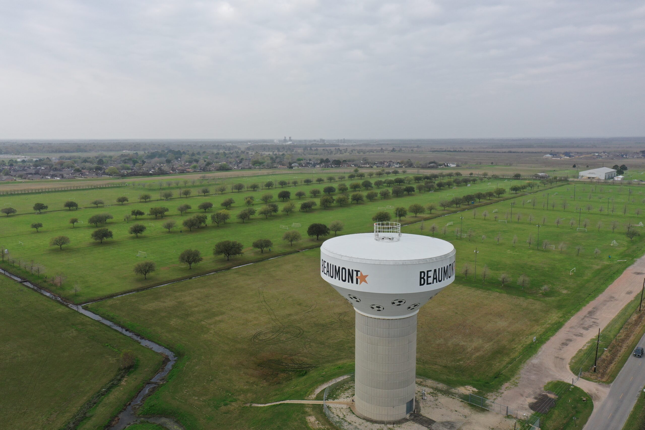 Aerial view of Beaumont water tower