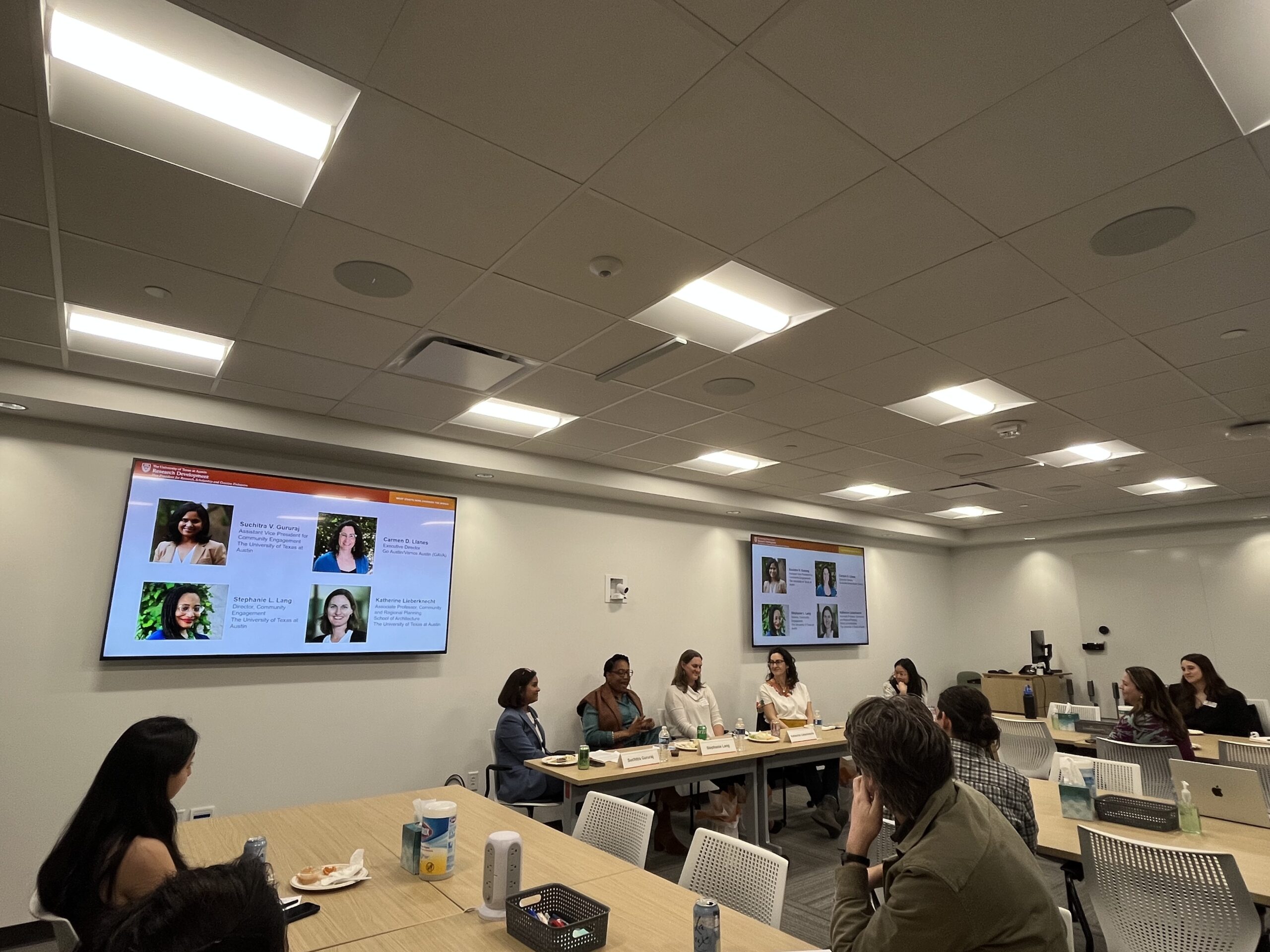 Panel discussion at UT Austin featuring community engagement experts